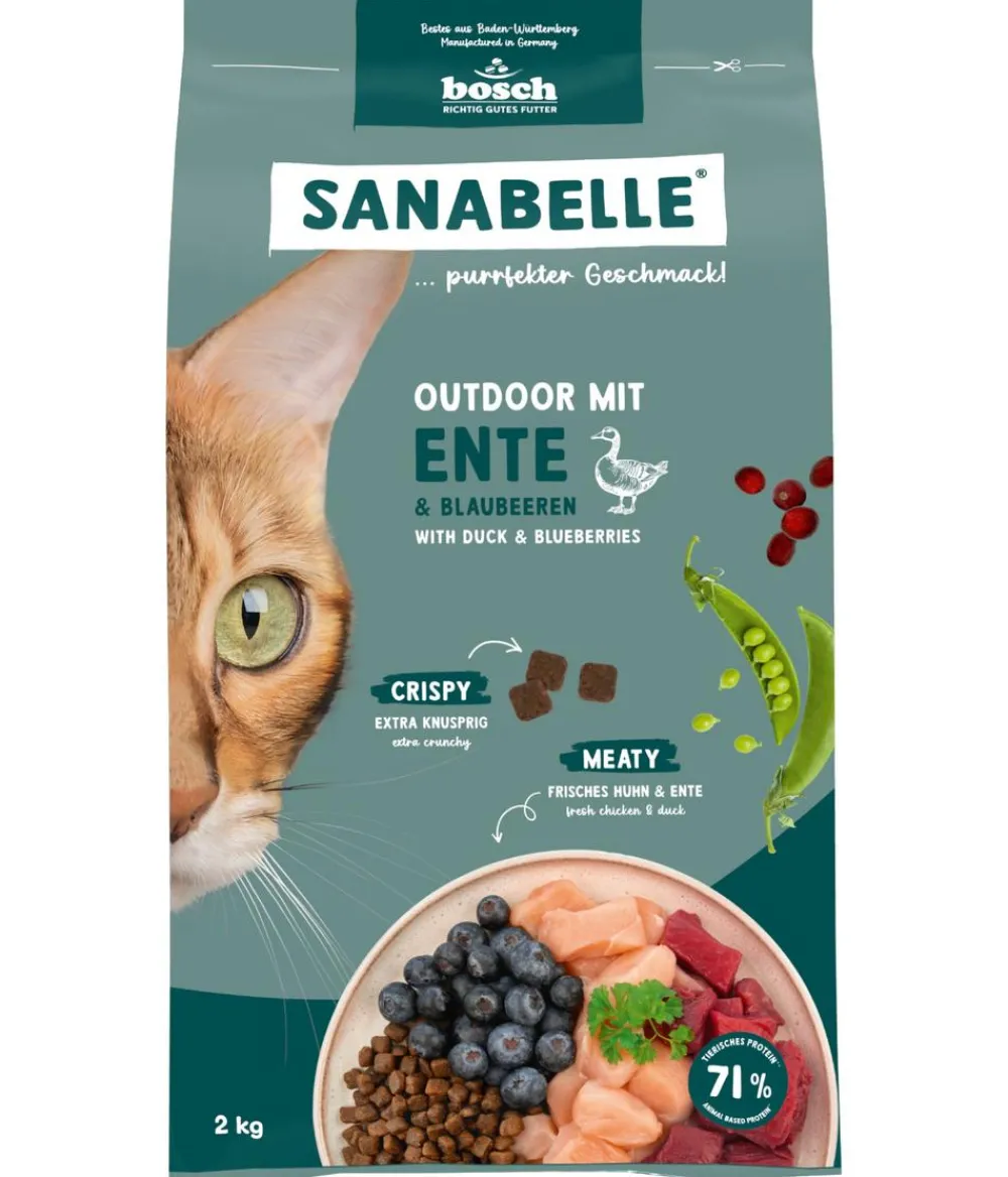 Sanabelle® Trockenfutter Katze - Life Trockenfutter für Katzen Outdoor Adult, Ente & Blaubeere