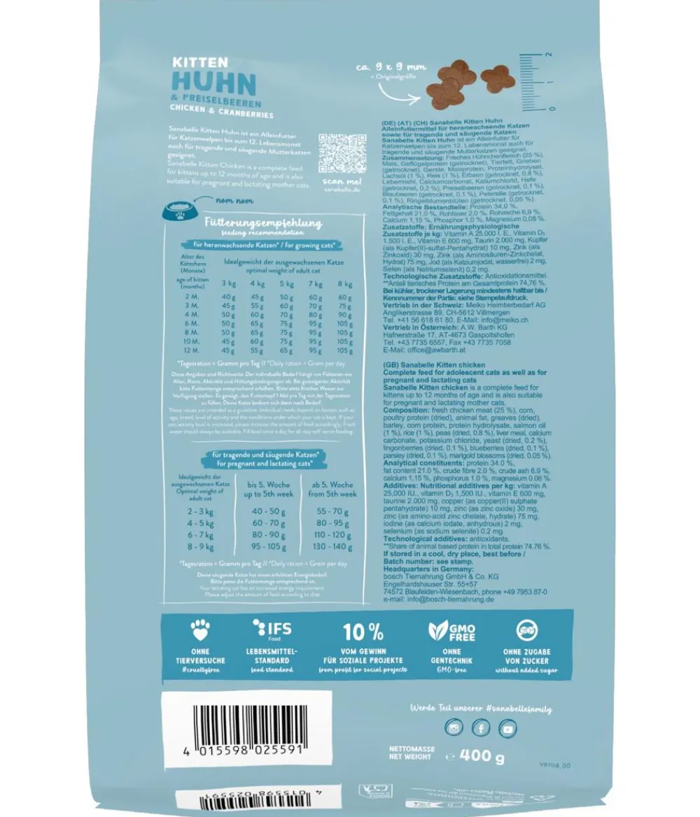 Sanabelle® Trockenfutter Katze - Life Trockenfutter für Katzen Kitten, Huhn & Preiselbeeren