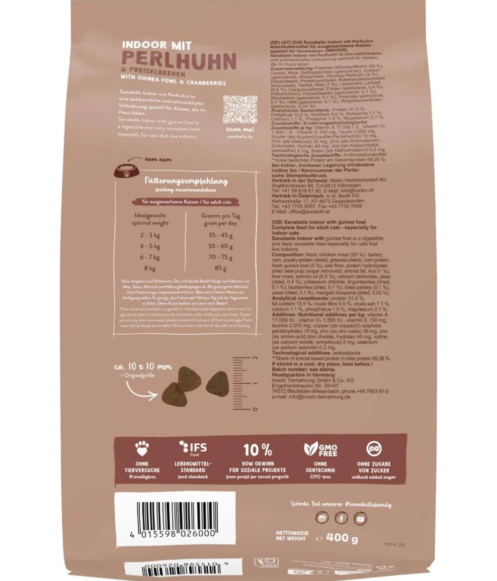 Sanabelle® Trockenfutter Katze - Life Trockenfutter für Katzen Indoor Adult, Perlhuhn & Preiselbeeren