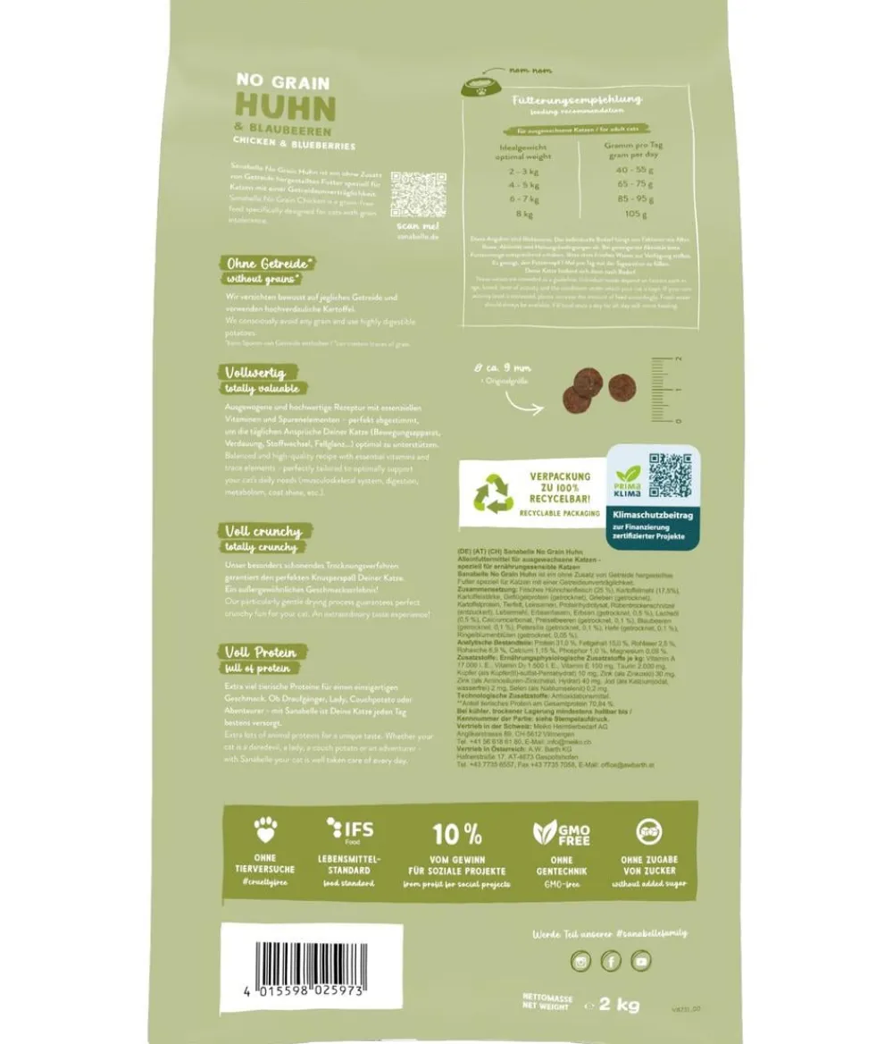 Sanabelle® Trockenfutter Katze - Life Trockenfutter für Katzen No Grain Adult, Huhn & Blaubeere