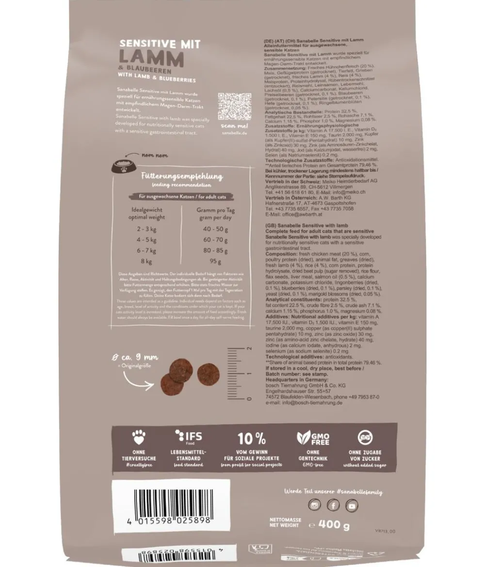 Sanabelle® Trockenfutter Katze > Trockenfutter für Katzen Sensitiv Adult, Lamm & Blaubeeren