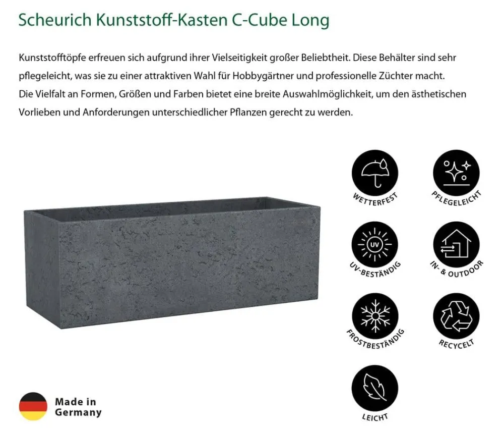 Scheurich Kunststoff-Kasten C-Cube Long, rechteckig Schwarz New