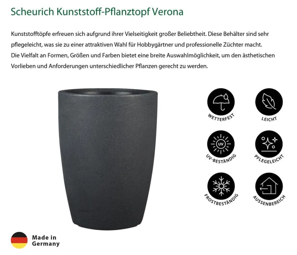 Scheurich Kunststoff-Pflanztopf Verona, rund, -granit Schwarz