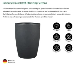 Scheurich Vasen|Blumentöpfe & Übertöpfe - Kunststoff-Pflanztopf Verona, rund, -granit Schwarz