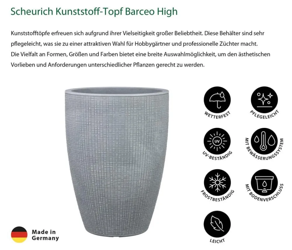 Scheurich Kunststoff-Topf Barceo High, rund Grau Outlet