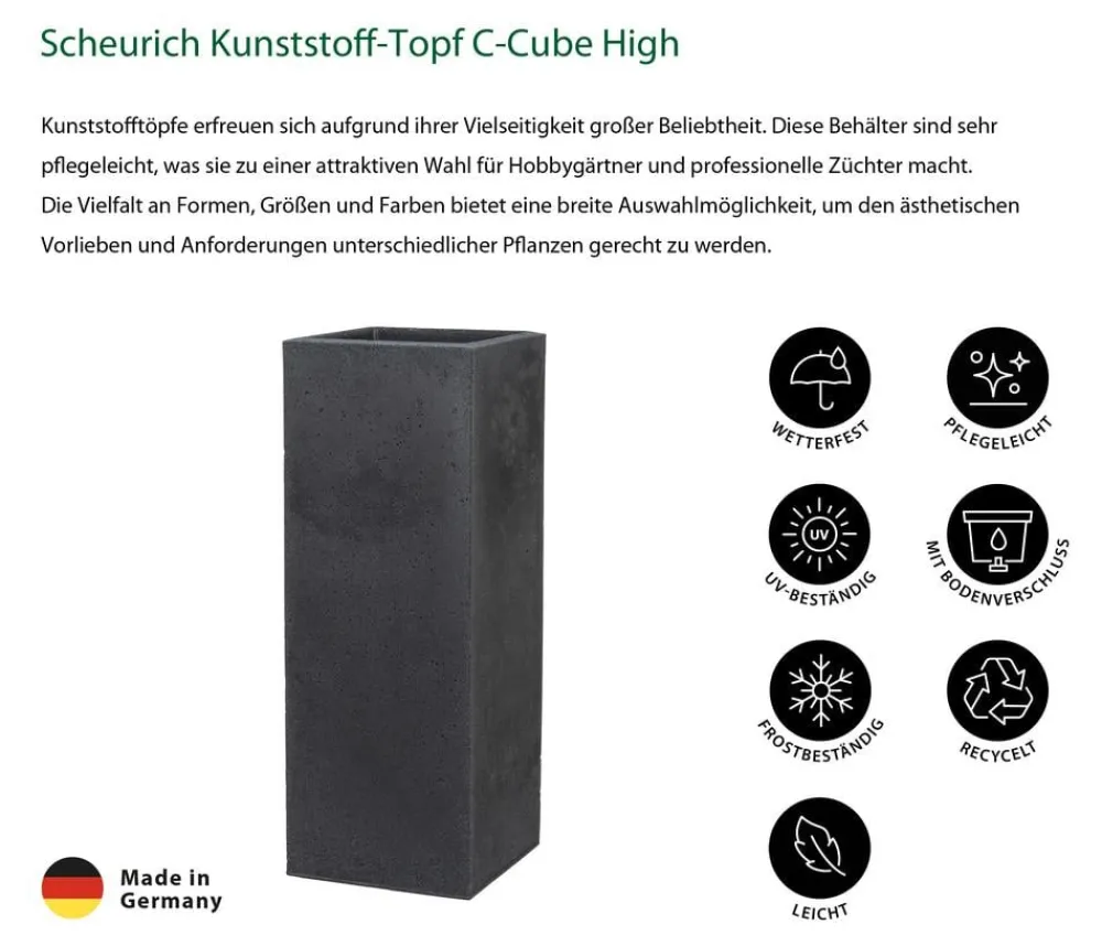 Scheurich Kunststoff-Topf C-Cube High, quadratisch, ca. B26/H70/T26 cm Schwarz Online