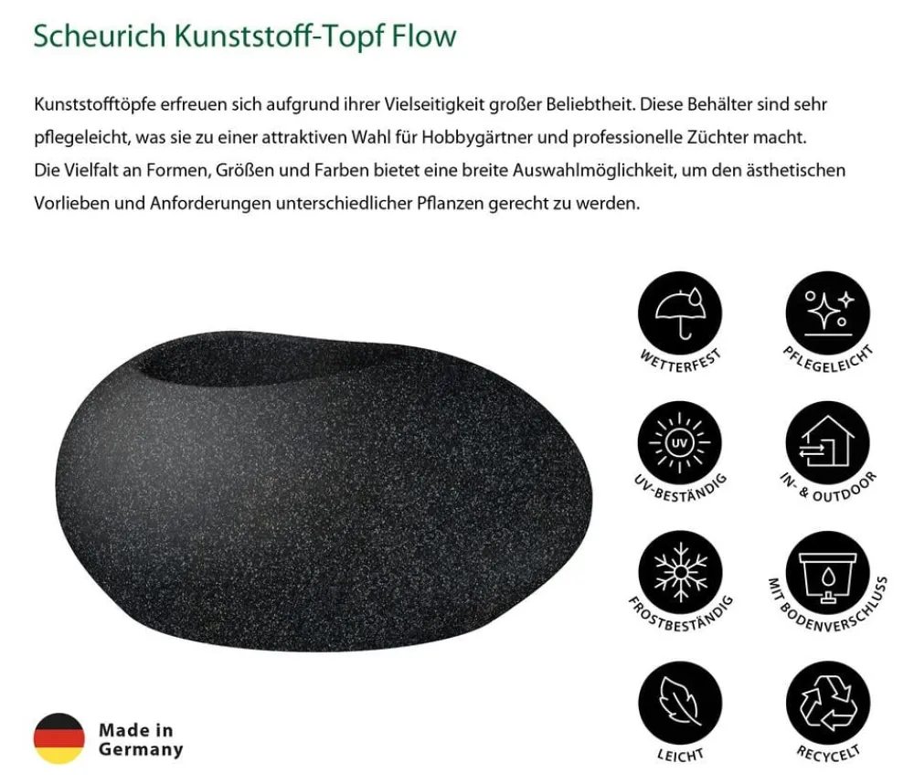 Scheurich Blumentöpfe & Übertöpfe - Kunststoff-Topf Flow, oval Schwarz