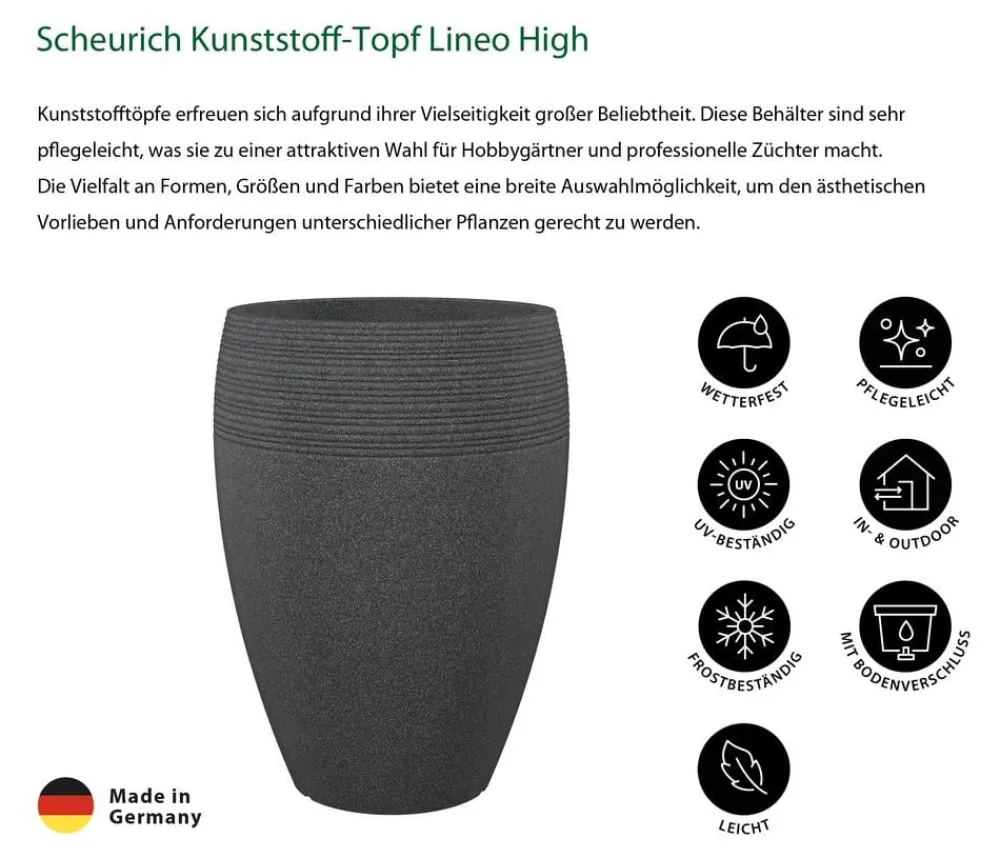 Scheurich Vasen|Blumentöpfe & Übertöpfe - Kunststoff-Topf Lineo High, rund, -granit Schwarz