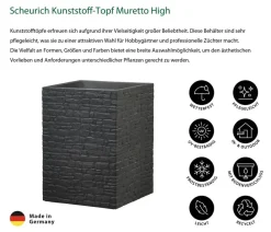 Scheurich Vasen|Blumentöpfe & Übertöpfe - Kunststoff-Topf Muretto High, quadratisch Schwarz