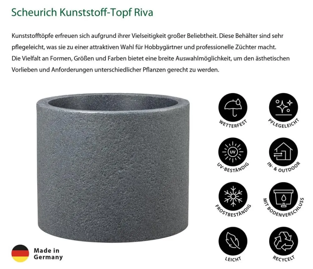 Scheurich Kunststoff-Topf Riva, rund Schwarz New