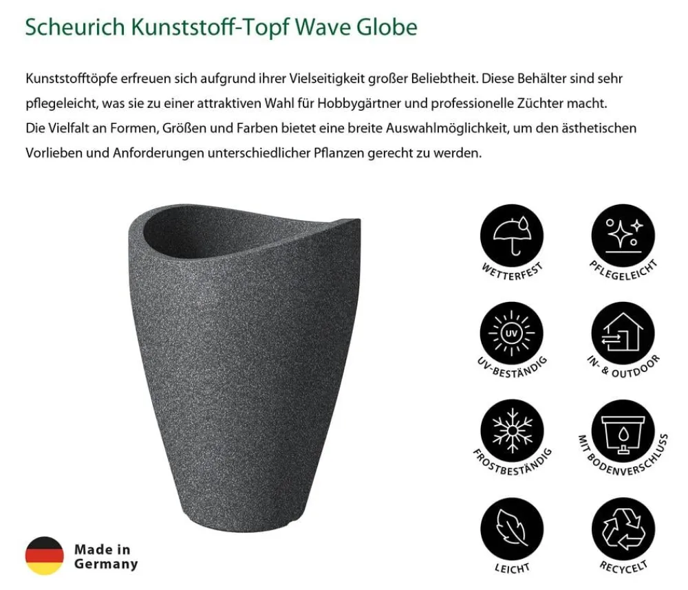 Scheurich Blumentöpfe & Übertöpfe - Kunststoff-Topf Wave Globe, rund, ca. Ø50,5/H67 cm Schwarz