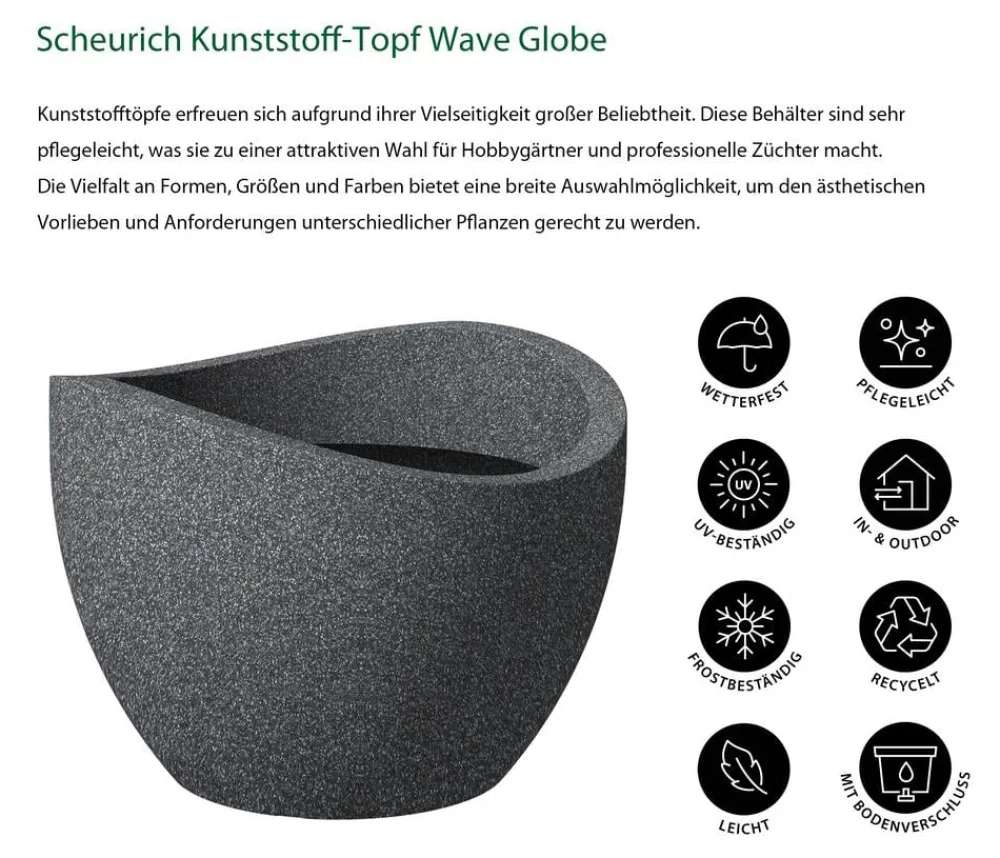 Scheurich Blumentöpfe & Übertöpfe > Kunststoff-Topf Wave Globe, rund, ca. Ø60/H44,7 cm
