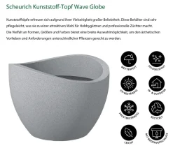 Scheurich Blumentöpfe & Übertöpfe - Kunststoff-Topf Wave Globe, rund, ca. Ø60/H44,7 cm Grau