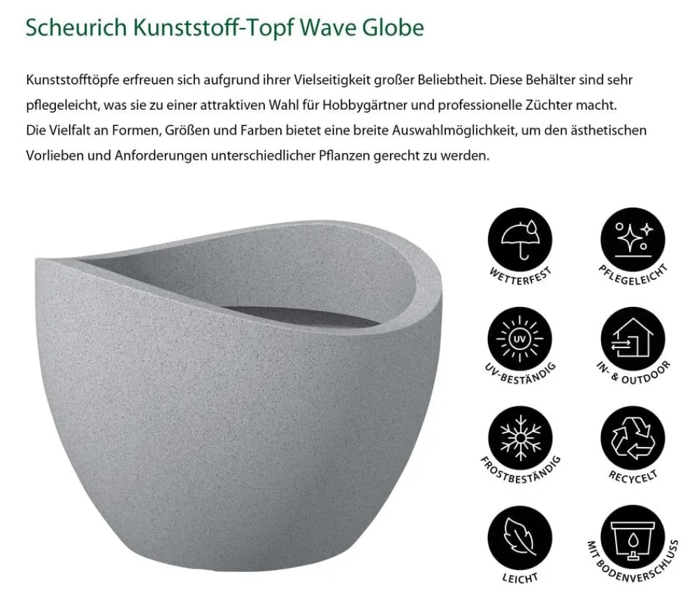 Scheurich Blumentöpfe & Übertöpfe - Kunststoff-Topf Wave Globe, rund, ca. Ø60/H44,7 cm Grau