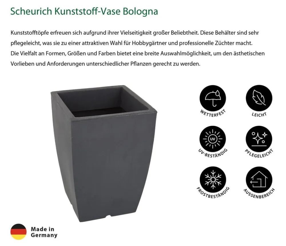 Scheurich Kunststoff-Vase Bologna, eckig, anthrazit Dunkelgrau Clearance