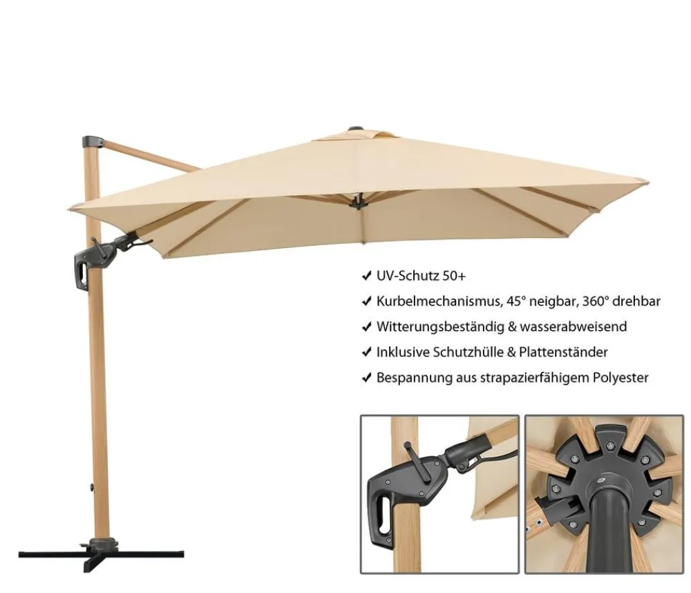 Schneider Schirme Schneider Ampelschirm Rhodos Twist Woody, quadratisch, ca. B300/T300 cm Natur Discount