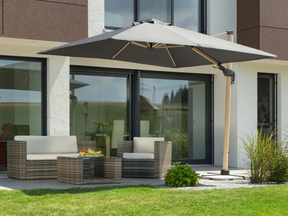 Schneider Schirme Schneider Ampelschirm Rhodos Twist Woody, Anthrazit, quadratisch, ca. B300/T300 cm Taupe Hot