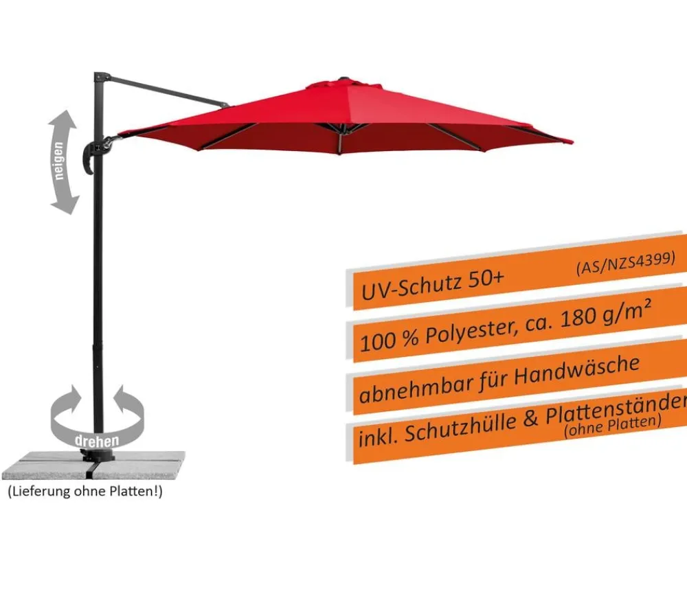 Schneider Schirme Sonnenschirme - Schneider Ampelschirm Rhodos Junior, quadratisch, ca. B230/T230 cm Rot