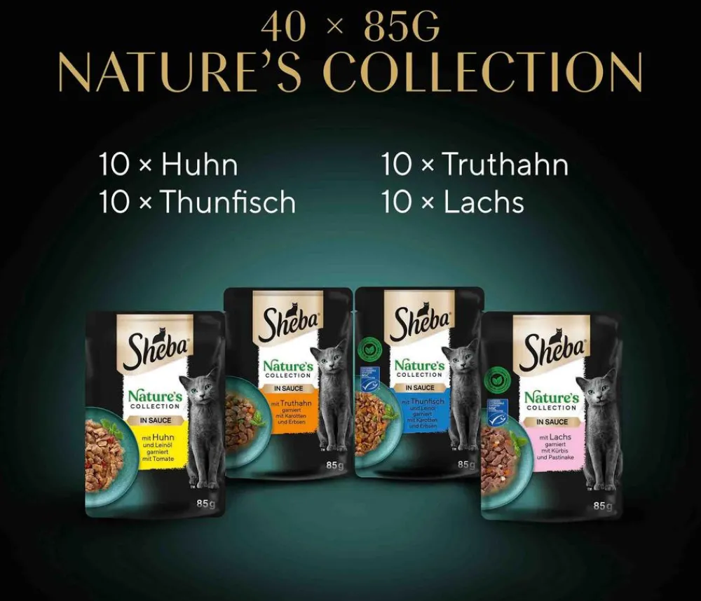 Sheba® Nassfutter Katze - Nassfutter für Katzen Nature's Collection in Sauce Multipack Adult, Feine Vielfalt, 40 x 85 g