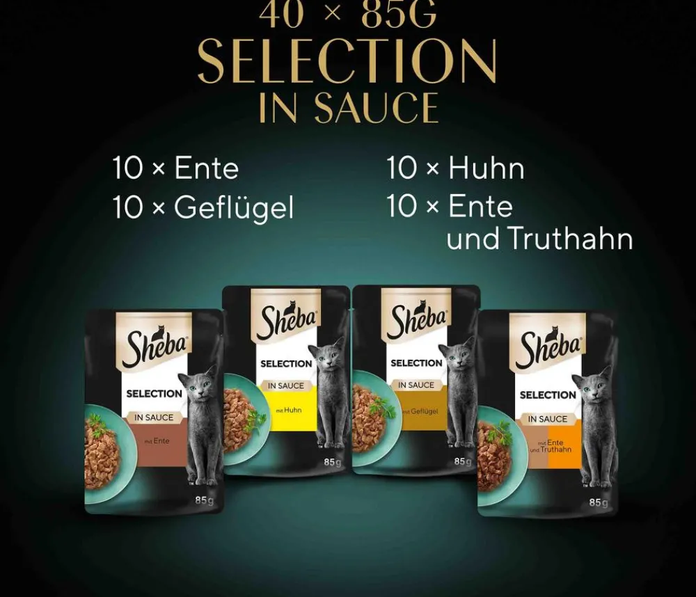 Sheba® Nassfutter Katze > Nassfutter für Katzen Selection Mini Filets in Sauce Multipack Adult, Geflügel Variation, 40 x 85 g