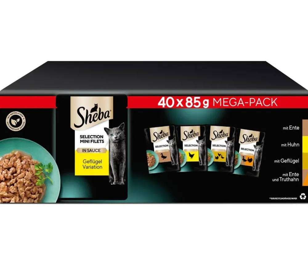 Sheba® Nassfutter Katze > Nassfutter für Katzen Selection Mini Filets in Sauce Multipack Adult, Geflügel Variation, 40 x 85 g