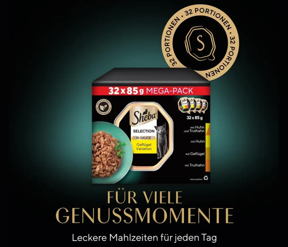 Sheba® Nassfutter Katze > Nassfutter für Katzen Selection in Sauce Multipack Adult, Geflügel Variation, 32 x 85 g
