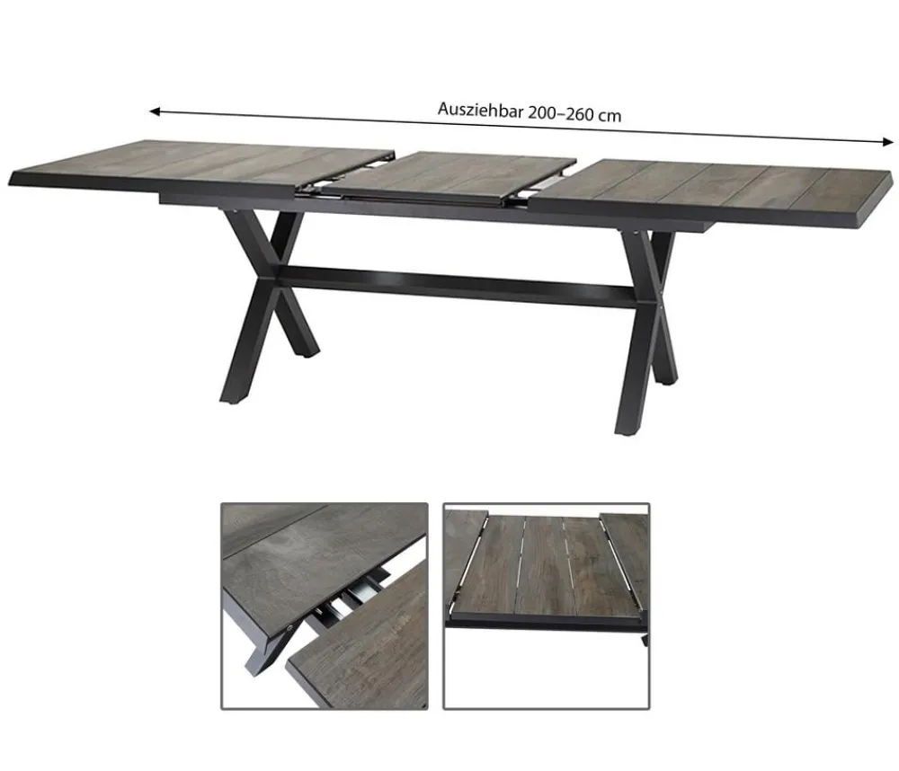 Siena Garden Garten-Esstische|Ausziehtische - Ausziehtisch Sincro, ca. H77/B200-260/T100 cm Dunkelgrau