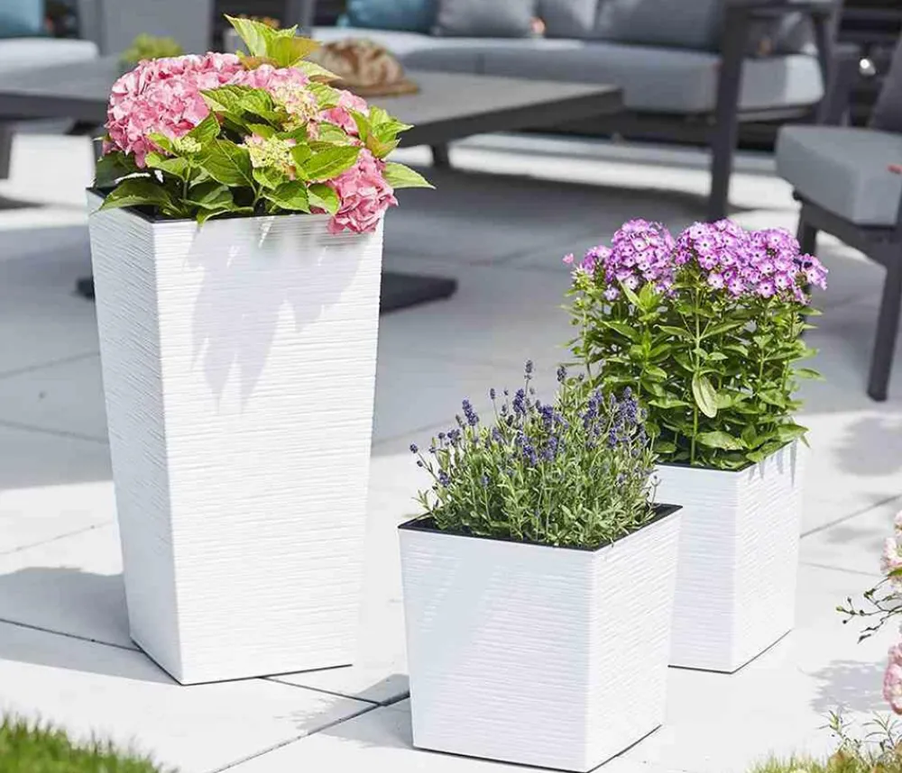 Siena Garden Blumentöpfe & Übertöpfe - Kunststoff-Topf Biron, eckig, ca. B40/H41,5/T40 cm Weiß