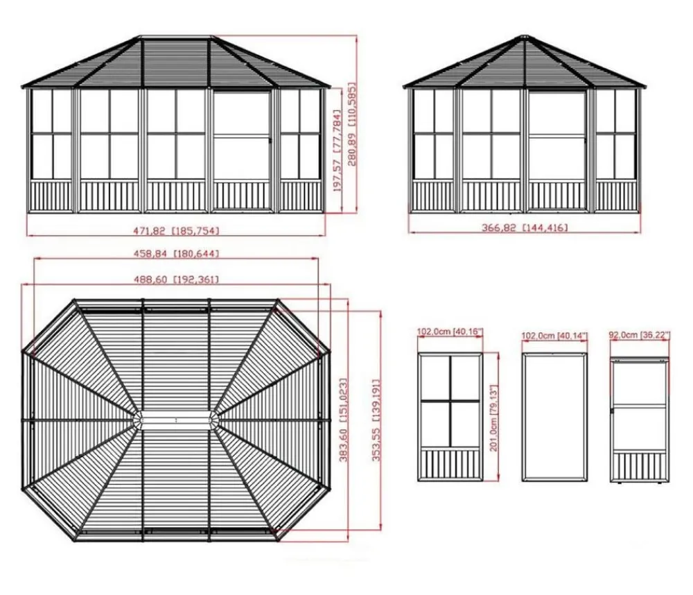 SOJAG Pavillons > Outdoor-Pavillon Kaltwintergarten Charleston 1215, ca. B488,6/H280,9/T383,6 cm