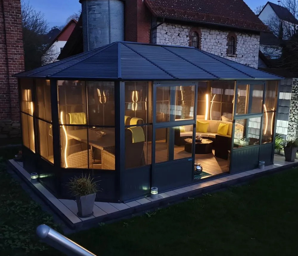 SOJAG Pavillons - Outdoor-Pavillon Kaltwintergarten Charleston 1212, ca. B383,6/H280,9/T383,6 cm Anthrazit
