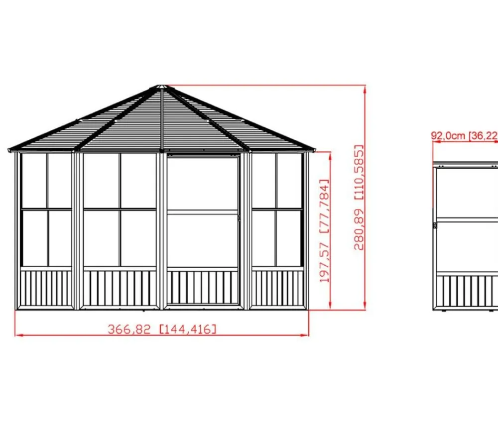 SOJAG Pavillons - Outdoor-Pavillon Kaltwintergarten Charleston 1212, ca. B383,6/H280,9/T383,6 cm Anthrazit