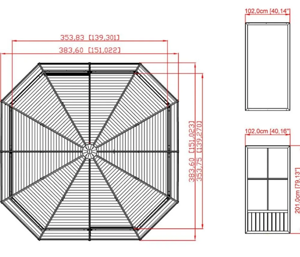 SOJAG Pavillons - Outdoor-Pavillon Kaltwintergarten Charleston 1212, ca. B383,6/H280,9/T383,6 cm Anthrazit