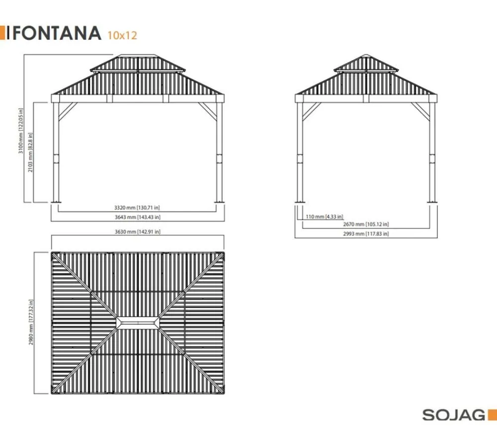 SOJAG Pavillons - Pavillon Fontana 10x12, inkl. Moskitonetz, ca. B363/H310/T298 cm