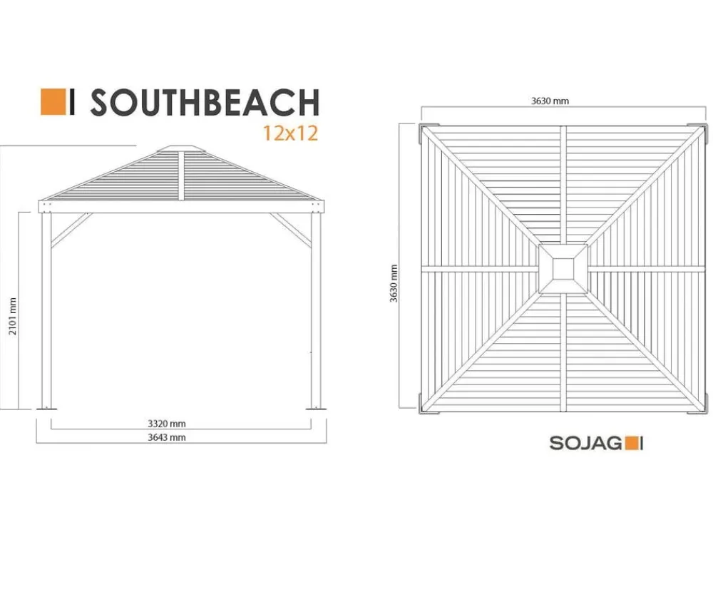 SOJAG Pavillon South Beach 12x12, ca. B363/H310/T363 cm Dunkelgrau Outlet