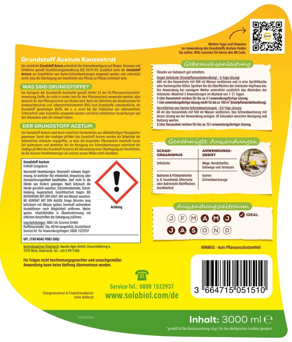 Solabiol Unkrautvernichter > ® Grundstoff Acetum, flüssig, 3 l