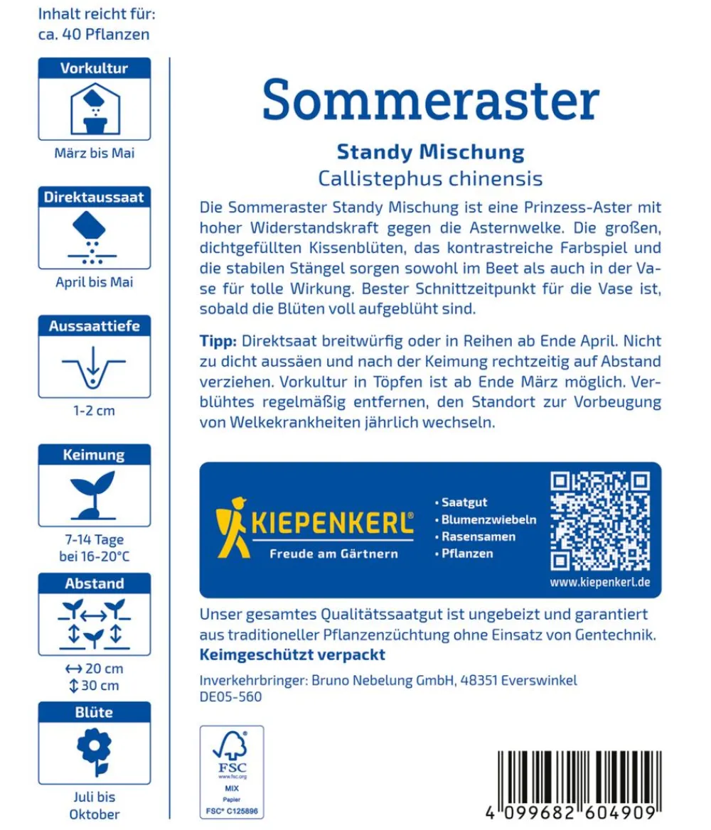 Nebelung/Kiepenkerl Blumensamen > Sommeraster Standy Mix, Saatgut von Kiepenkerl