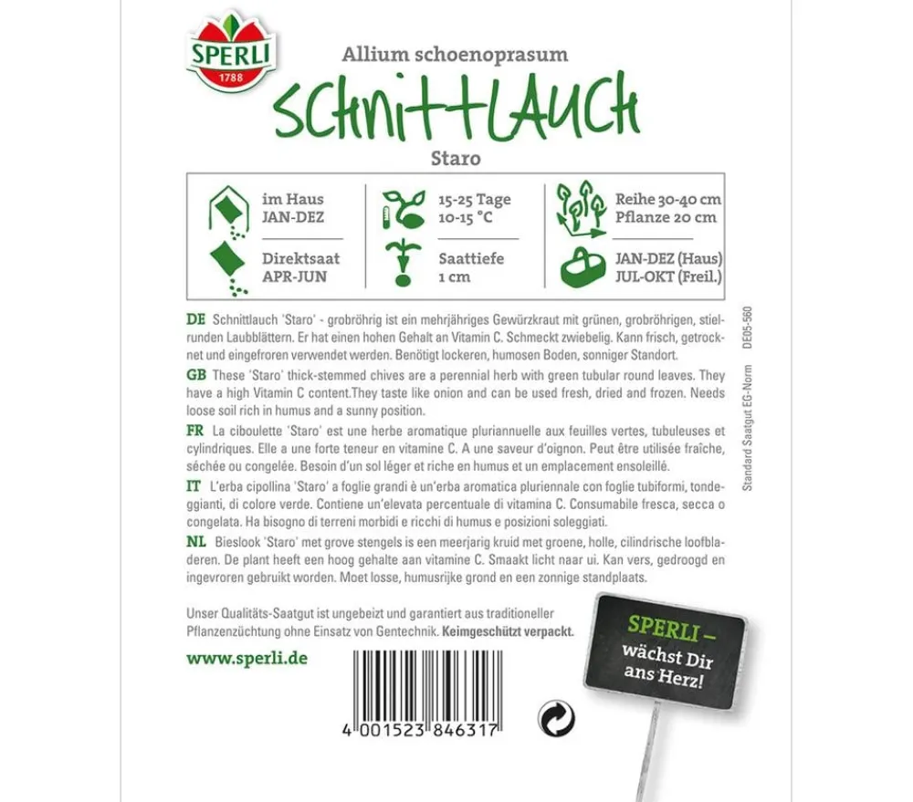 SPERLI Kräutersamen > Samen Schnittlauch 'Staro'
