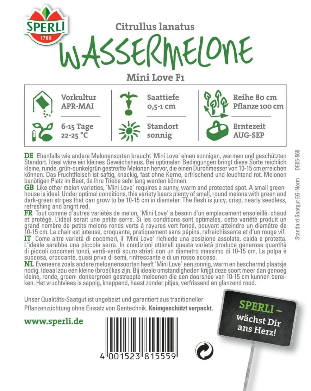 SPERLI Obstsamen > Samen Wassermelone 'Mini Love'