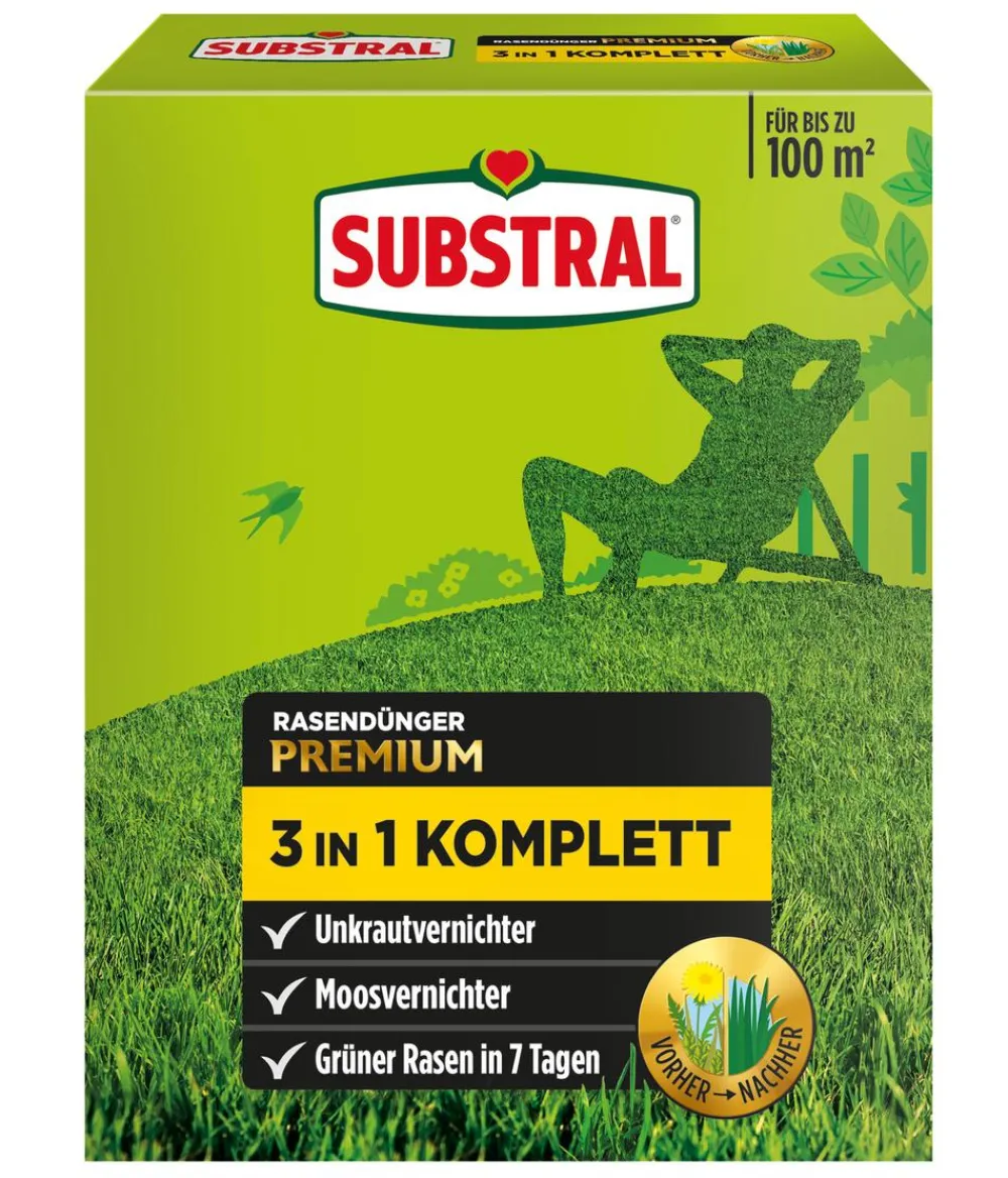 Substral® Rasendünger|Unkrautvernichter > 3 in 1 Komplett-Rasendünger gegen Unkraut & Moos, 3,6 kg