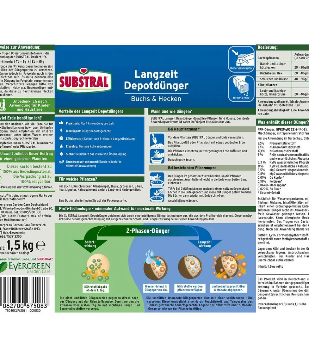 Substral® Langzeit Depotdünger Buchs & Hecken, 1,5 kg Best