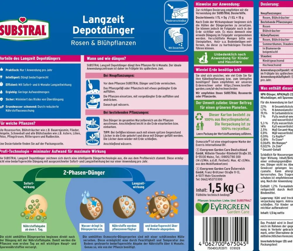 Substral® Universaldünger|Blumendünger > Langzeit-Depotdünger Rosen & Blühpflanzen, 1,5 kg