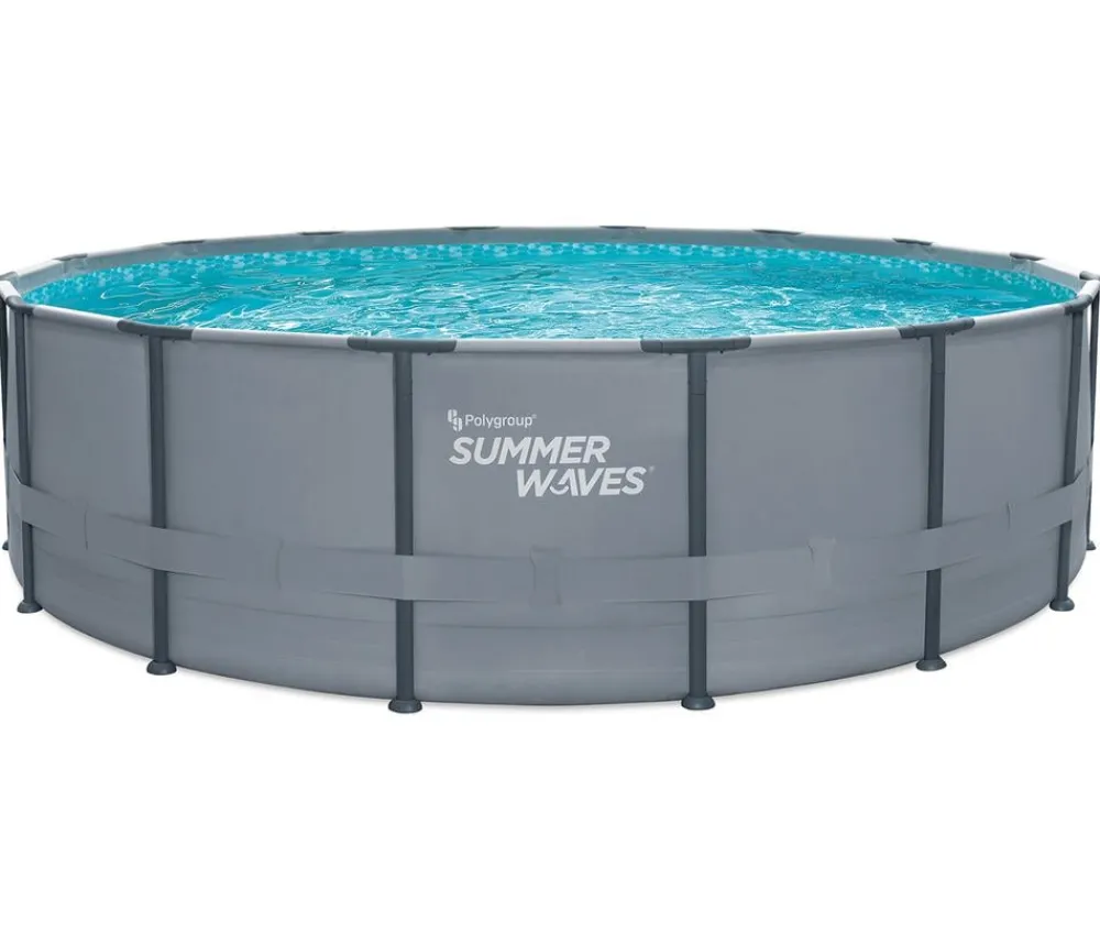 Summer Waves Frame Pool, anthrazit, rund Grau Hot