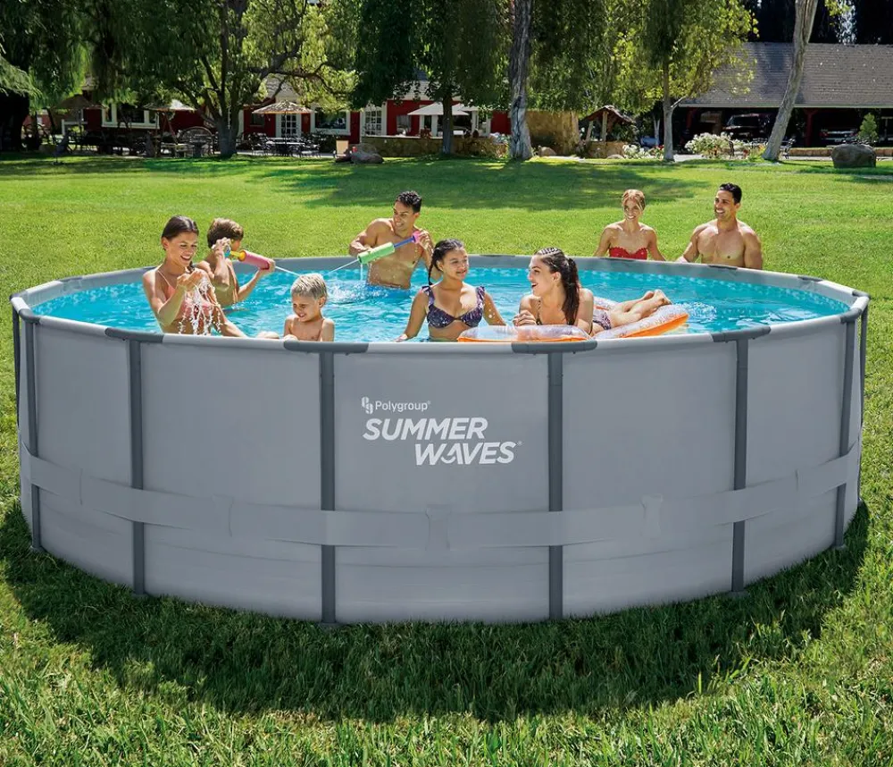 Summer Waves Frame Pool, anthrazit, rund Grau Hot