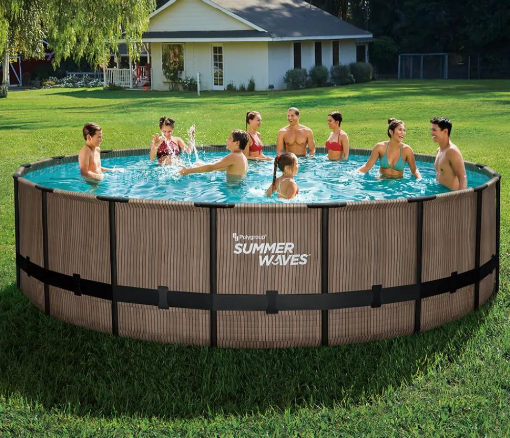 Summer Waves Frame Pool Elite, teak, rund Braun Best