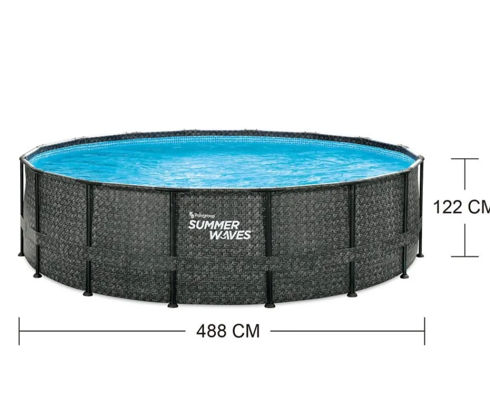 Summer Waves Frame Pool Rattan, Grau Discount