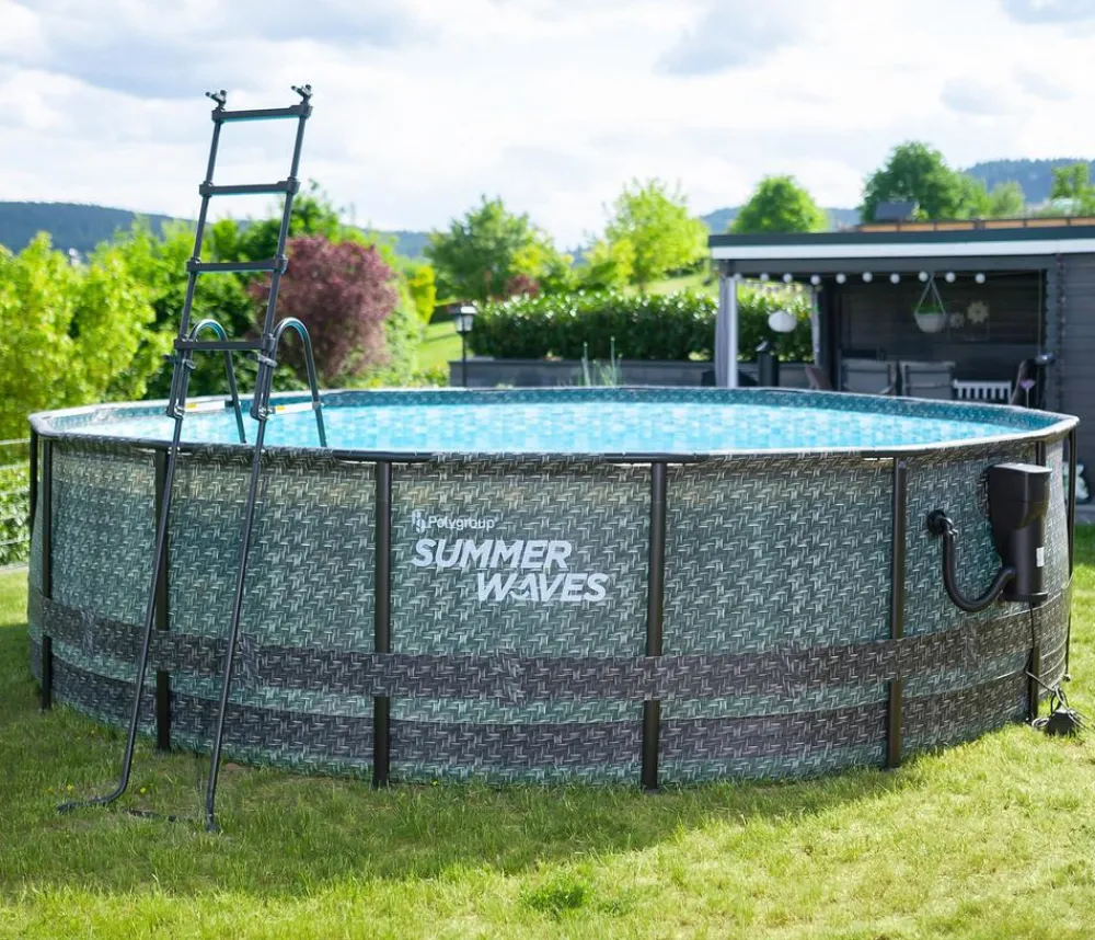 Summer Waves Frame Pool Rattan, Grau Discount