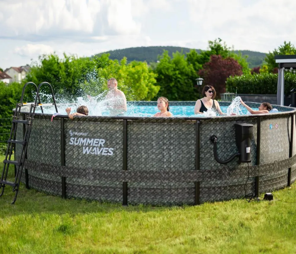 Summer Waves Frame Pool Rattan, Grau Discount