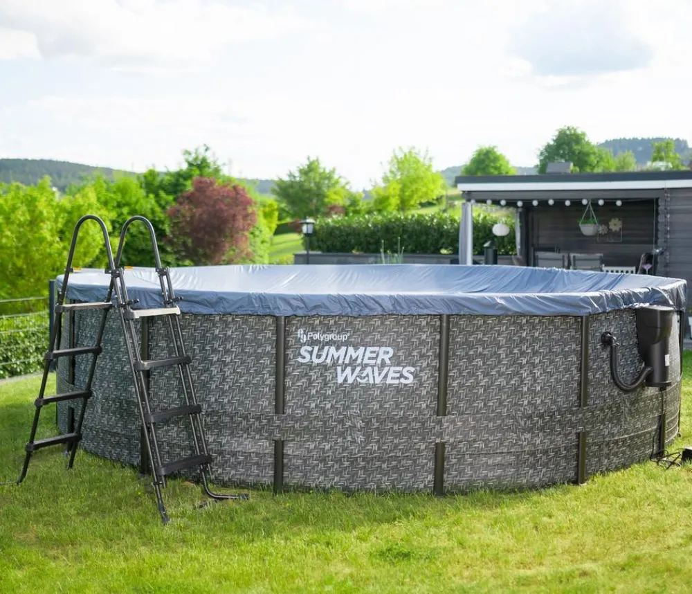 Summer Waves Frame Pool Rattan, Grau Discount