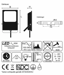 SunElements Gewächshaus Zubehör > Pflanzenlampe LED 50 W, Vollspektrum 450-750 nm, 4er-Set