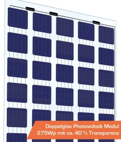 SunElements Gewächshaus Zubehör > PV-Paket 275Wp, 40 % Transparenz, Doppelglasmodule